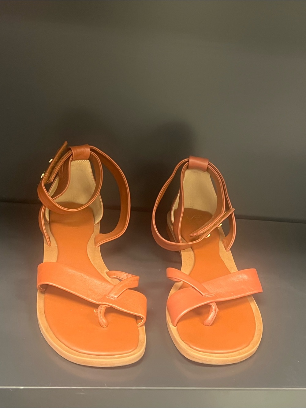 Franco Sarto Parker Burnt Sienna Leather Ankle-Strap Sandals Size 9
